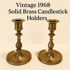 Vintage 1968 Solid Brass Candlestick Holders – Pair, 7” Tall, Mid-Century